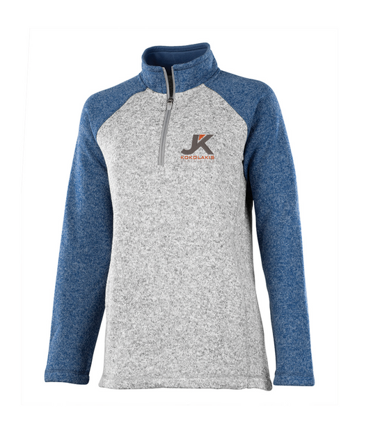 Women's Quarter Zip Color Blocked Heathered Fleece